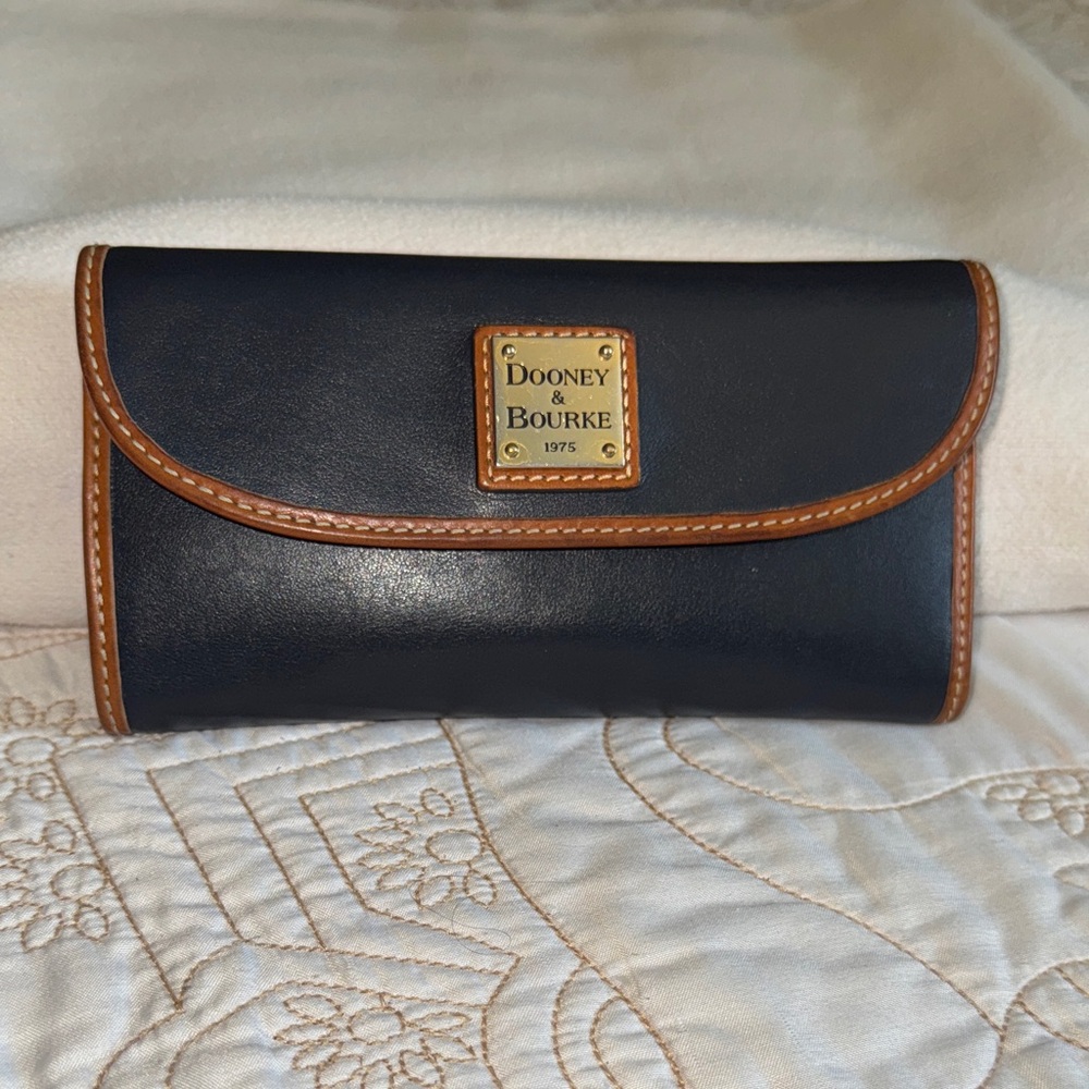 Dooney & Bourke Dark Blue Wallet with Brown Trim